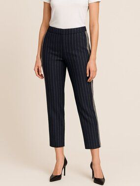 Zara Trafaluc Collection Navy Pinstripe Tapered Trouser Pants Size Large